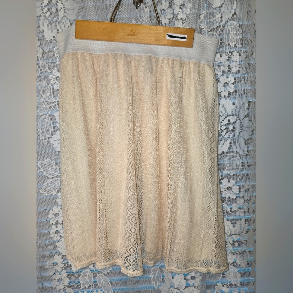 Studio 253 Nwt, Crochet Knit Lace Ivory Boho Mino Skirt, Womens Large Boho Mini